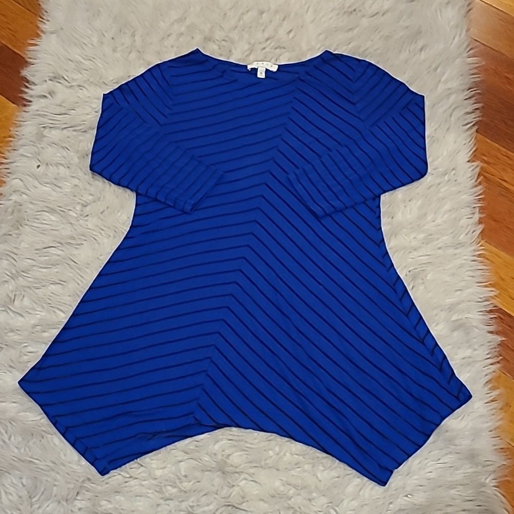 Chaus new York womens blue and black‎ stripped long flowy rayon stretch shirt